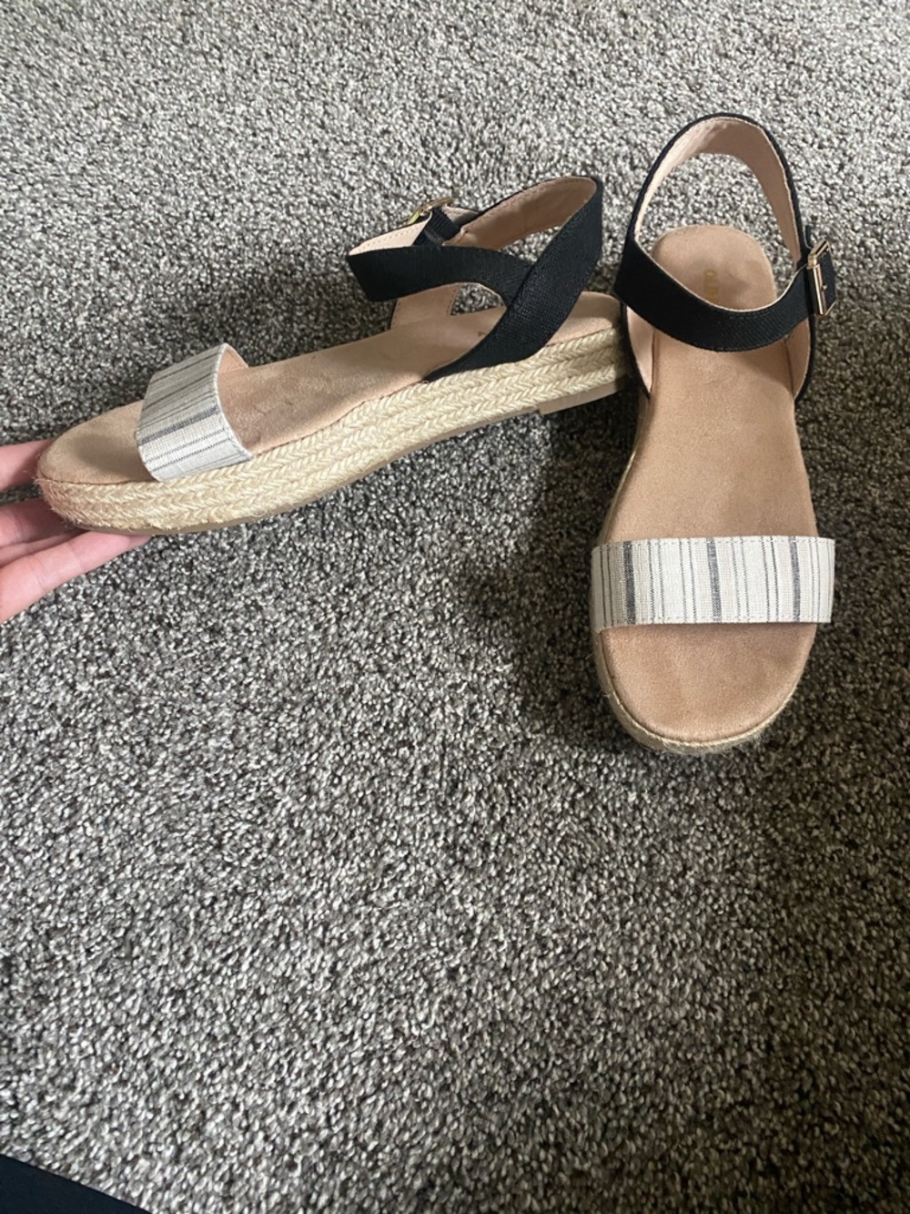 Old Navy Black and Cream Striped Espadrille Platform Sandals